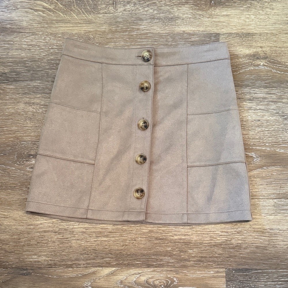 Altar’d State Suede Tan Button-Front Women's Skirt
